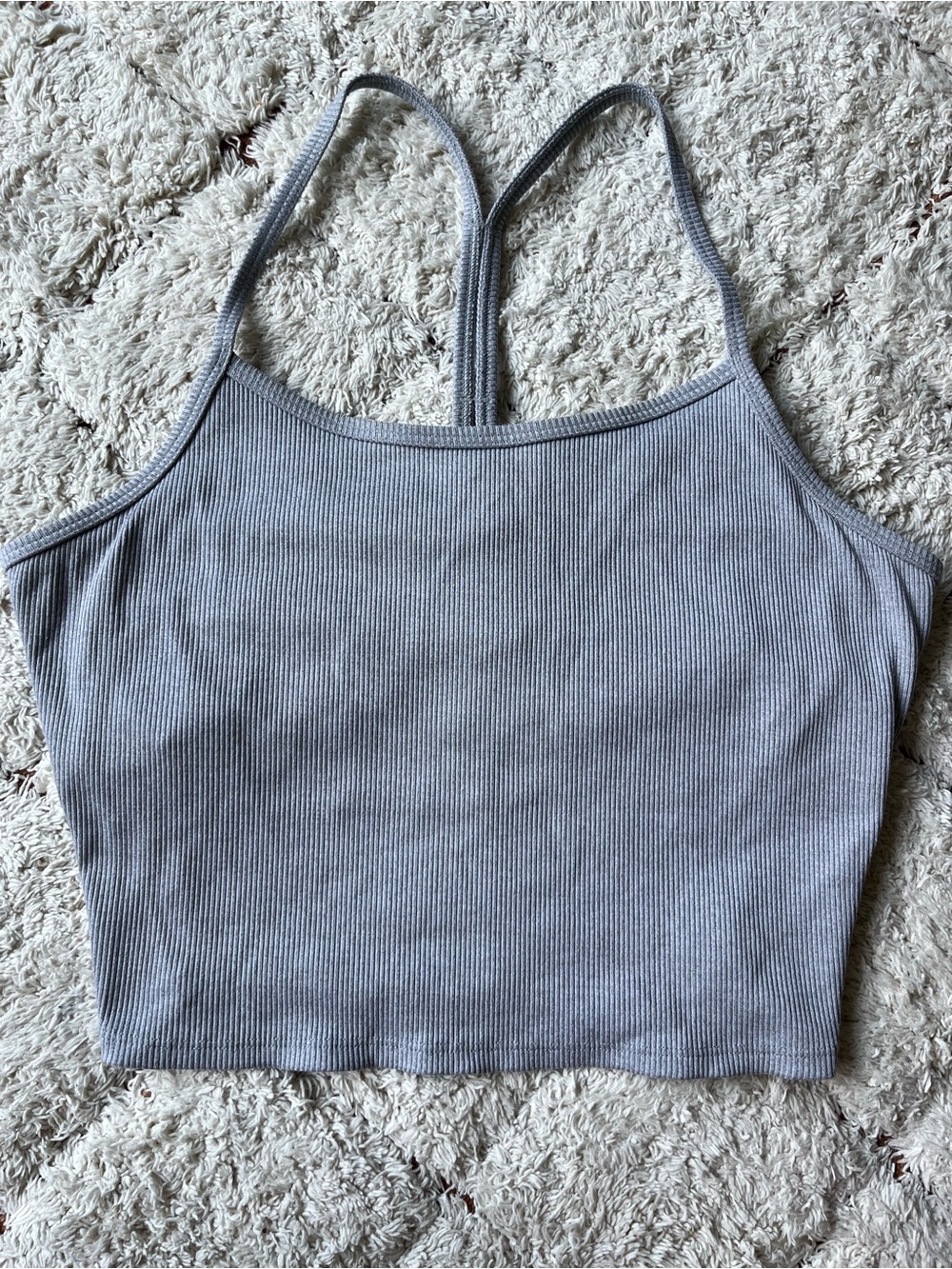 ALO Grey Ribbed Tank Top with Shelf Bra, Size L